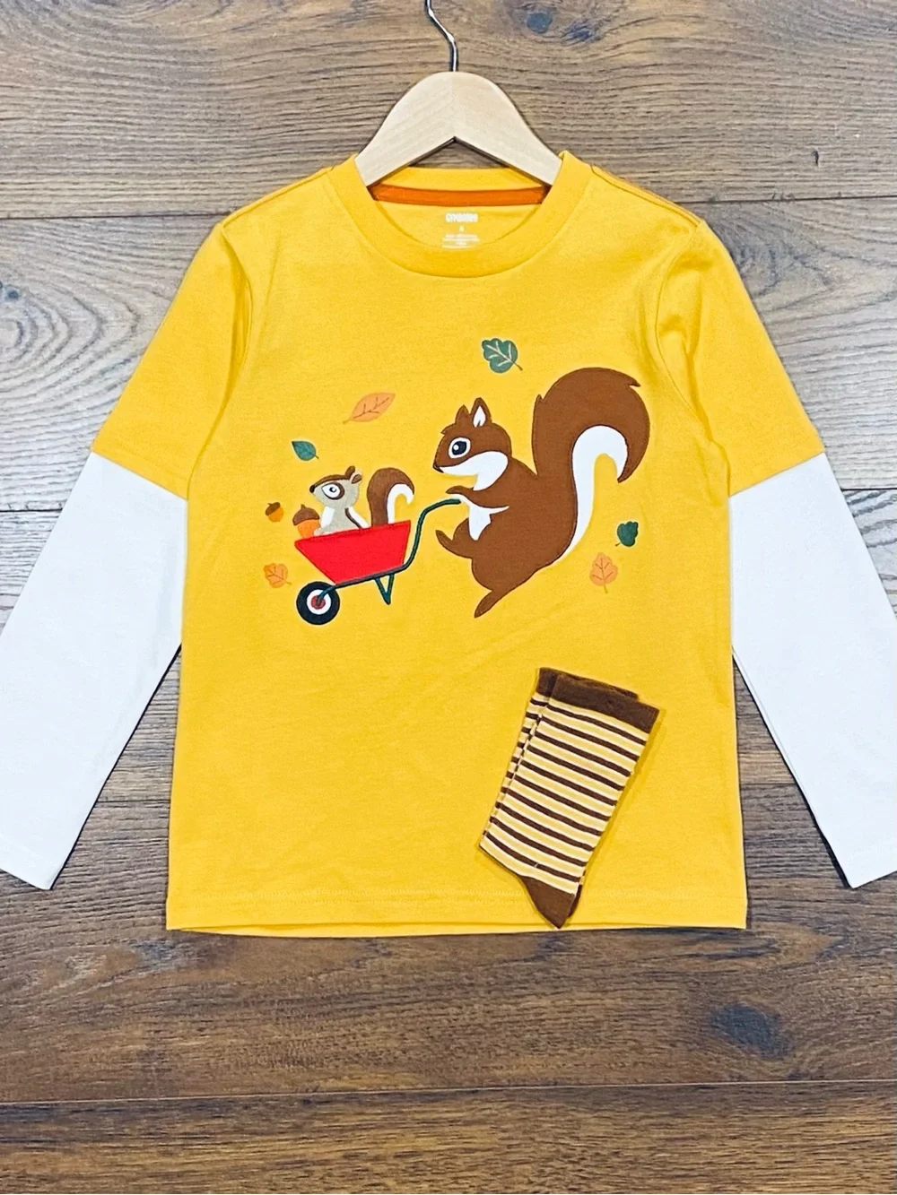 Gymboree Boys ‘Happy Harvest’ Gold and White Top with Striped Socks Size 6
